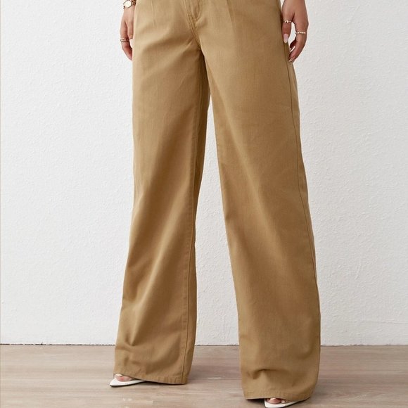 Brown Preppy Womens Solid High Waist Wide Leg Jeans - Picture 4 of 5